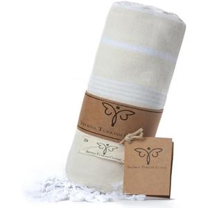 SMYRNA TURKISH COTTON Classical Series Throw Blanket 50x60, Outdoor Blankets, Throws and Blankets for Couch, Sofa, Bed, Chair, Beach Picnic, Travel Boho Turkish Blanket, Cream