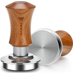 V5 Espresso Tamper, 53.3MM 2 Spring-Loaded Calibrated Tamper with Stainless Steel Ripple Base, Walnut Wooden-Handle Tamper Compatible with Breville 54mm Portafilter
