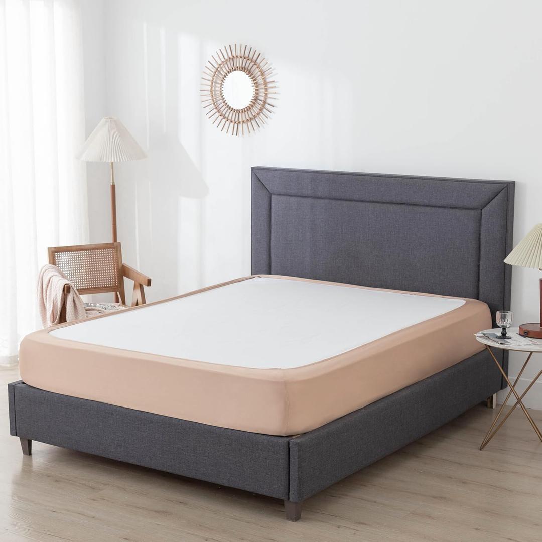 Box Spring Cover Queen Size, 4 Way Stretch Smooth and Elastic Wrap Around Band 4 Sides Bed Skirt for Hotel & Home - Queen, Camel