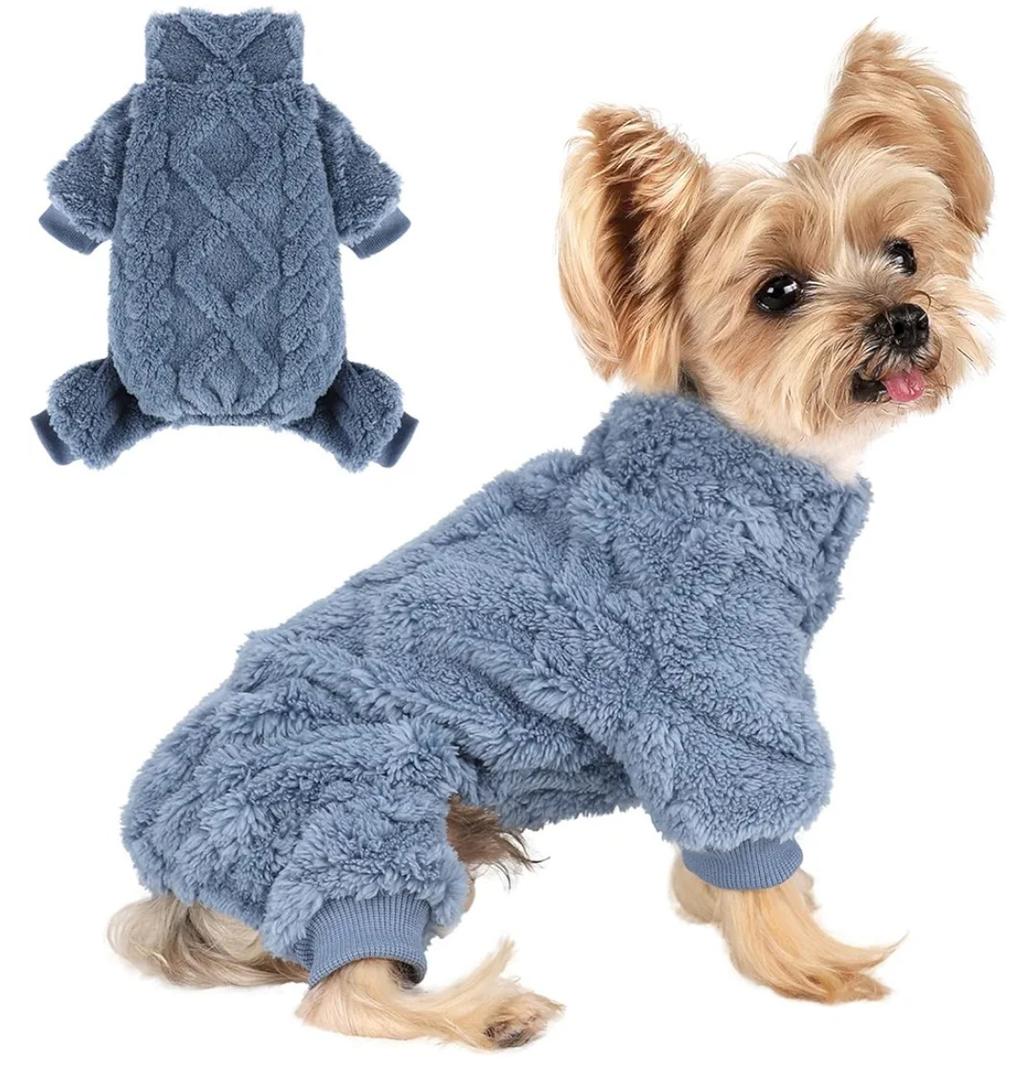 Dog Pajamas Small Sized Dog,Pajamas for Dogs, Sweater, Winter Clothes Outfits Chihuahua Yorkie Teacup Cat,Soft Cold Weather Pet Coat,Warm Fleece Puppy Pjs (XS, Blue,1 PC)
