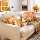 Gnomes Pumpkin Happy Fall Throw Pillow Covers 20x20 Set of 4 Burnt Orange Rust Modern Farmhouse Happy Autumn Maple Leaf Decorations for Sofa Couch Porch Bed Living Room