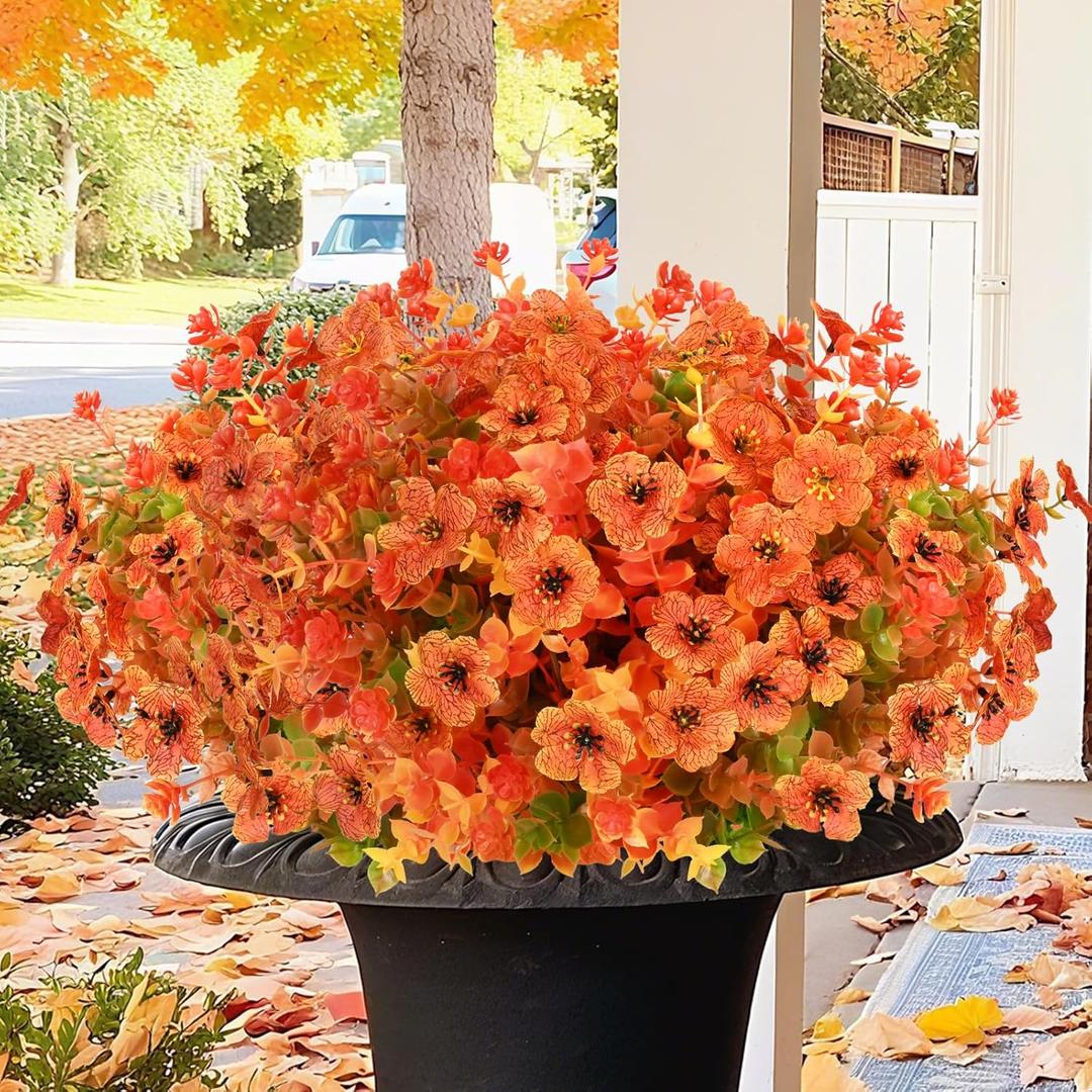 Yastouay Artificial Mums for Outdoors, UV Resistant Fake Mums Plastic Plants, No Fade Fall Flowers Artificial for Decoration, 14 Bundles Artificial Fall Flowers for Outdoors Porch Home Fall Decor (Mix Color)