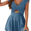 Aleumdr Women's One Piece Swimsuit Ruffle Cutout Swimdress Tummy Control V Neck Wrap Swimwear Medium Blue X-Large