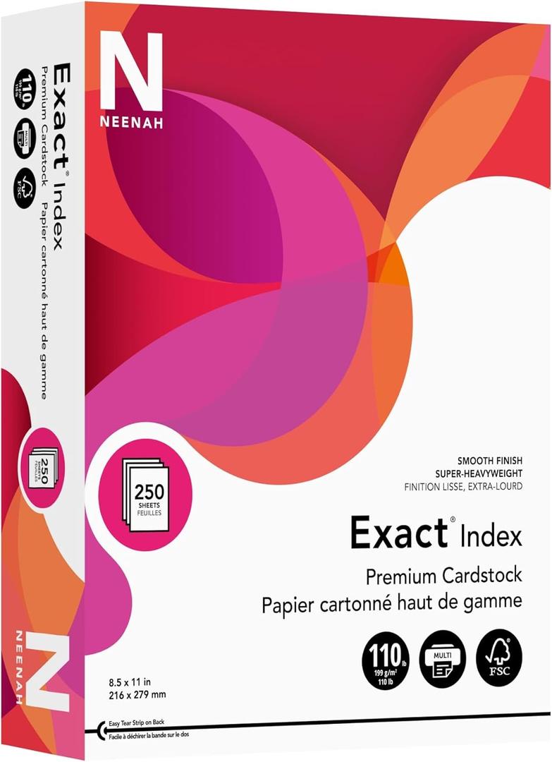 Neenah Exact 30% Recycled Extra-Heavyweight Index Card Stock, 8 1/2in. x 11in., 110 Lb, White, pk Of 250 Sheets, 40411 (A4-size documents and folders)