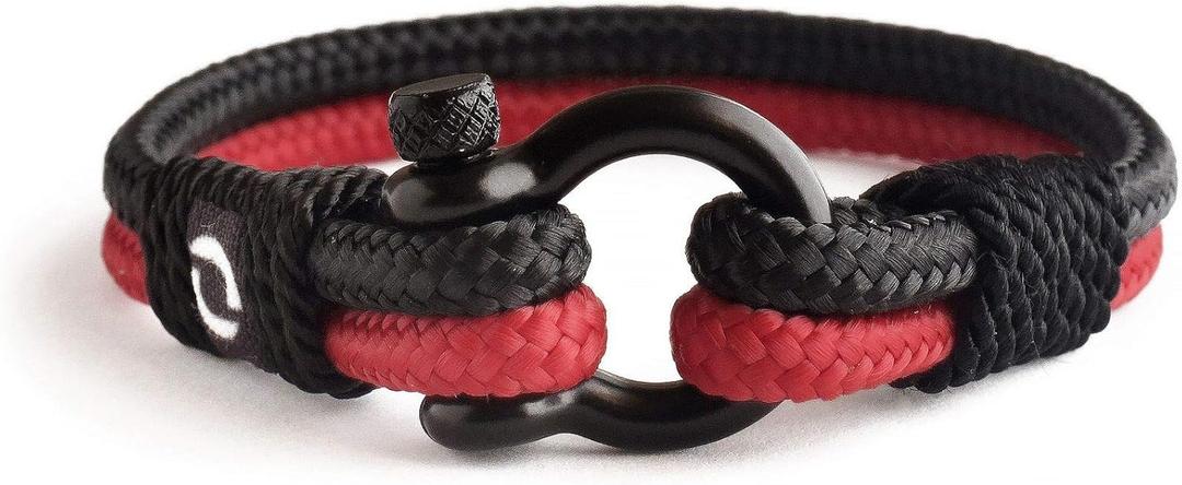 Mens Rope Bracelet - Stainless Steel Black Shackle, Extremely Durable and Scratch Resistant Waterproof Paracord, Handmade, Nautical Wristband for Men, Chain Length: 7.75 Inches