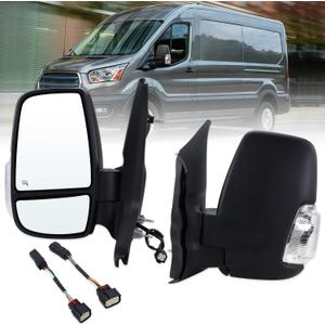Left Driver Side Mirror Compatible With 2015-2026 Ford Transit 150 250 350 350HD With Power Glass Manual Folding Heated Turn Signal Matte Black (Short Arm) Replace#CK4Z-17683-CA(6Pins)