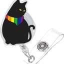 2 x Nurse Badge Reel, LGBT Black Cat with Rainbow Flag Gay Pride, Retractable for Nurse Name Tag Card, Funny Pride LGBTQ Rainbow Nursing Doctor Medical Work Office Alligator Clip