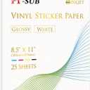 A-SUB 25 Sheets Vinyl Sticker Paper for Inkjet Printer - Glossy Printable Vinyl 8.5x11 Inch Waterproof Sticker Paper for DIY Any Decal You Like