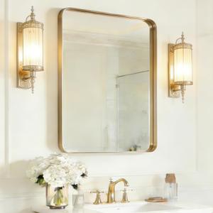 USHOWER Gold Bathroom Mirror 22"x30", Brushed Gold Rectangle Mirror for Over Sink, Aluminum Frame, Anti-Rust, Tempered Glass, Horizontal or Vertical Mounted, Champagne Gold (Neutral Gold)