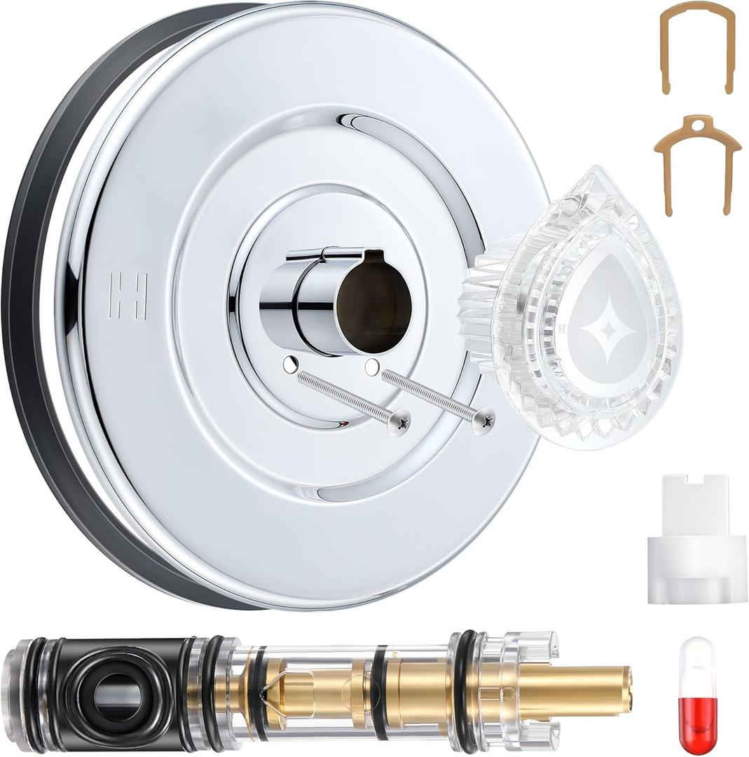 Hohean Tub and Shower Trim Kit with Cartridge Replacement, Compatible with Moen Standard Valve Chateau Series Single Handle Tub and Shower, Brass Stem (Chrome)