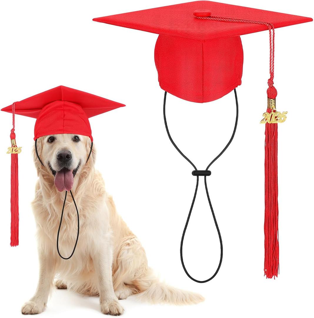 Pet Graduation Cap Small Dog Graduation Hats with 2025 Tassel Pet Graduation Costume for Dogs Cats Photo Prop Holiday Costume Accessory(Red)
