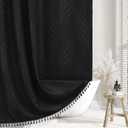 Extra Long Black Boho Shower Curtain Woven Fabric Cute 84 Inch Shower Curtain, 72 x 84 Tufted Leaves Textured Striped Modern Farmhouse Minimalist Cloth Shower Curtain for Bathroom