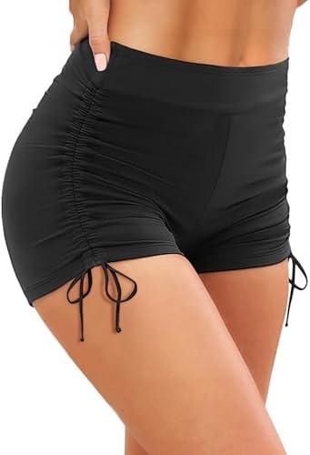 Women Swim Shorts High Waisted Swimsuit Shorts Tummy Control Bathing Suit Bottom Plus Size Boyshorts, XXL, Black