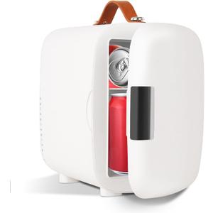 FANSEXPERT Cosmetic Fridge, Portable Mini Fridge for Skincare Food Drinks, 4L/6 Can Electric Plug In Cooler & Warmer, AC/DC Skincare Refrigerator for Bedroom Office Car Dorm (White)