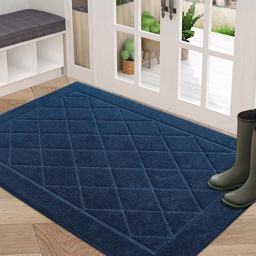 BEQHAUSE Dirt Trapper Door Mat 32" x 48", Doormat Non-Slip Entryway Rugs Washable, Dog Door Mat Stain Resistant and Absorbent Welcome Floor Mat for Front Back Door, Muddy Wet Shoes & Paws, Navy Blue
