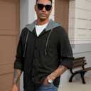 ZAFUL Men's Hooded Flannel Shirts Long Sleeve Casual Fashion Button Shirts Loose Drawstring Shacket for Spring Autumn (S)