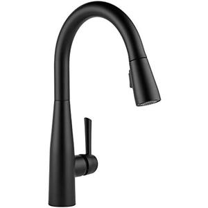 Delta Essa Matte Black Kitchen Faucet with Pull Down Sprayer, Modern Single Hole Kitchen Sink Faucet, Single Handle, Matte Black 9113-BL-DST