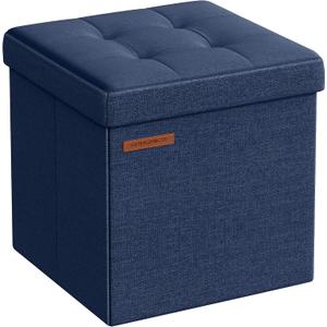 SONGMICS Storage Ottoman, Foldable Small Ottoman Foot Rest, 11.8 Inches Foot Stool, Cube Ottoman with Storage, Load up to 286 lb, for Living Room, Bedroom, Dorm, Midnight Blue ULSF028Q02
