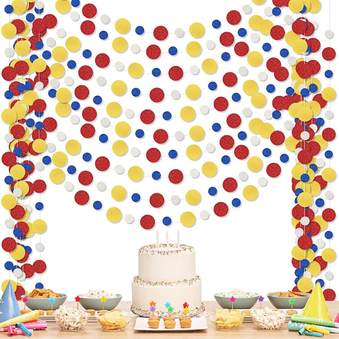 Outus 10 Pieces Colorful Dots Paper Garland Christmas Decor Round Glitter Hanging Confetti Streamers Backdrop for Birthday Classroom Halloween Trunk or Treat Car Decoration (Red,Blue,Yellow)
