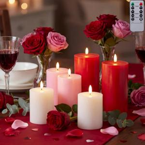 6 Pcs Mother's Day Flameless Candles LED Flameless Pillar Candles Wax LED Fake Candle with Remote and Timer Flickering H 4" 5" 6" for Home Table Dating Wedding Party Decor