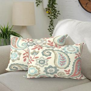 DYTXIII Pack of 2 Waterproof Outdoor Lumbar Pillow with Inserts, 12x20 in Rectangle Decorative Patio Throw Pillow for Home, Sofa,Bench and Patio Furniture, Paisley Vintage