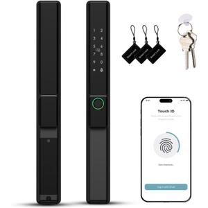 Smart Sliding Door Lock with Fingerprint, Keypad & Tuya App Control – Keyless Entry, Matte Black, Easy Installation for Home, Office & Outdoor, Indoor Use