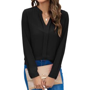 Blooming Jelly Women's Dressy Casual Tops Business Work Blouses Long Sleeve Black Dress Shirts Fall Tops 2023 (Small, Black)