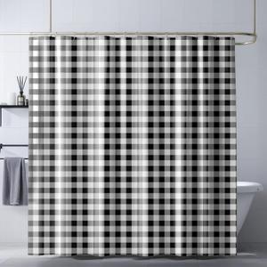 SDIII Black and White Gingham Shower Curtain Set 72x72 Inch Waterproof Microfiber Farmhouse Boho Buffalo Plaid Shower Curtain for Bathroom Decor Checkered
