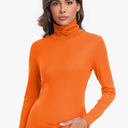 Women's Long Sleeve Casual Lightweight Turtleneck Top Slim Fit Thermal Active Layer Shirts (S, Orange)