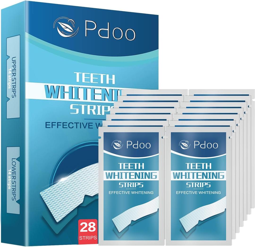 Teeth Whitening Strip 14 Treatments - Whitening Strips for Sensitive People, Fast Remove Smoking, Coffee, Wine Stains, Teeth Brightening Kit Pack of 28 Non-Slip Strips (Blue)