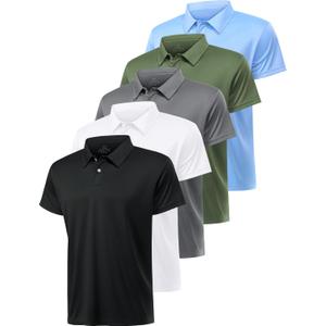 5 Pack Polo Shirts for Men Dry Fit Short Sleeve Golf T-Shirt Moisture Wicking Collared Casual Work Tops