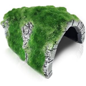SunGrow Reptile Hideout Cave with Artificial Moss, Rock Habitat Shelter for Lizards, Snakes, Geckos, Frogs & Aquariums, Durable Resin Cave Decor, 6 x 3 x 4 Inches (Medium)