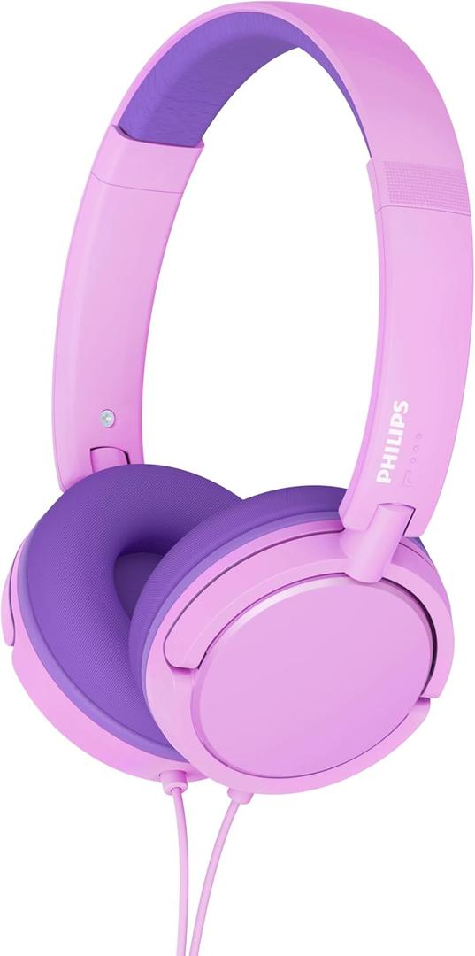 Philips K2019 Lightweight On-Ear Wired Kids Headphones - Built-in Mic, Safe Volume Limited, Foldable & Durable, Pink