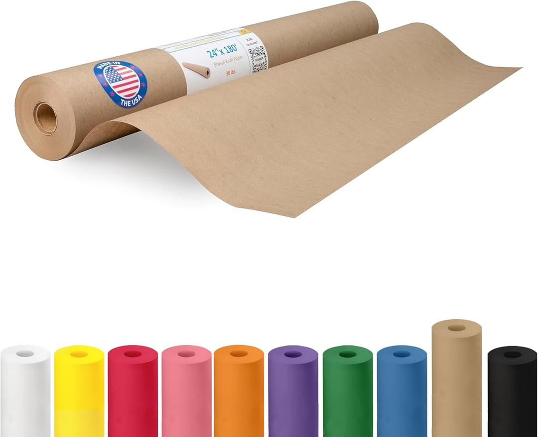 IDL Packaging 24" x 2160" (180 feet) - Brown Kraft Paper Roll - 30lb Thickness - Quality Paper for Packing, Moving, Shipping, Crafts - 100% Recyclable Natural Kraft Wrapping Paper