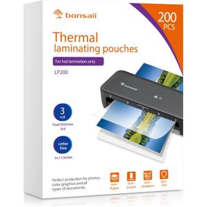 Bonsaii Laminating Sheets, 200 PCS 3mil Thermal Laminating Pouches, 9 x 11.5 inches, Letter Size, Clear and Durable, Suitable for Multiple Fields of Use-LP200