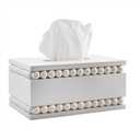 AuldHome Design Beaded Rectangular Tissue Box Cover (White); Rustic Farmhouse Wood Oblong Tissue Holder