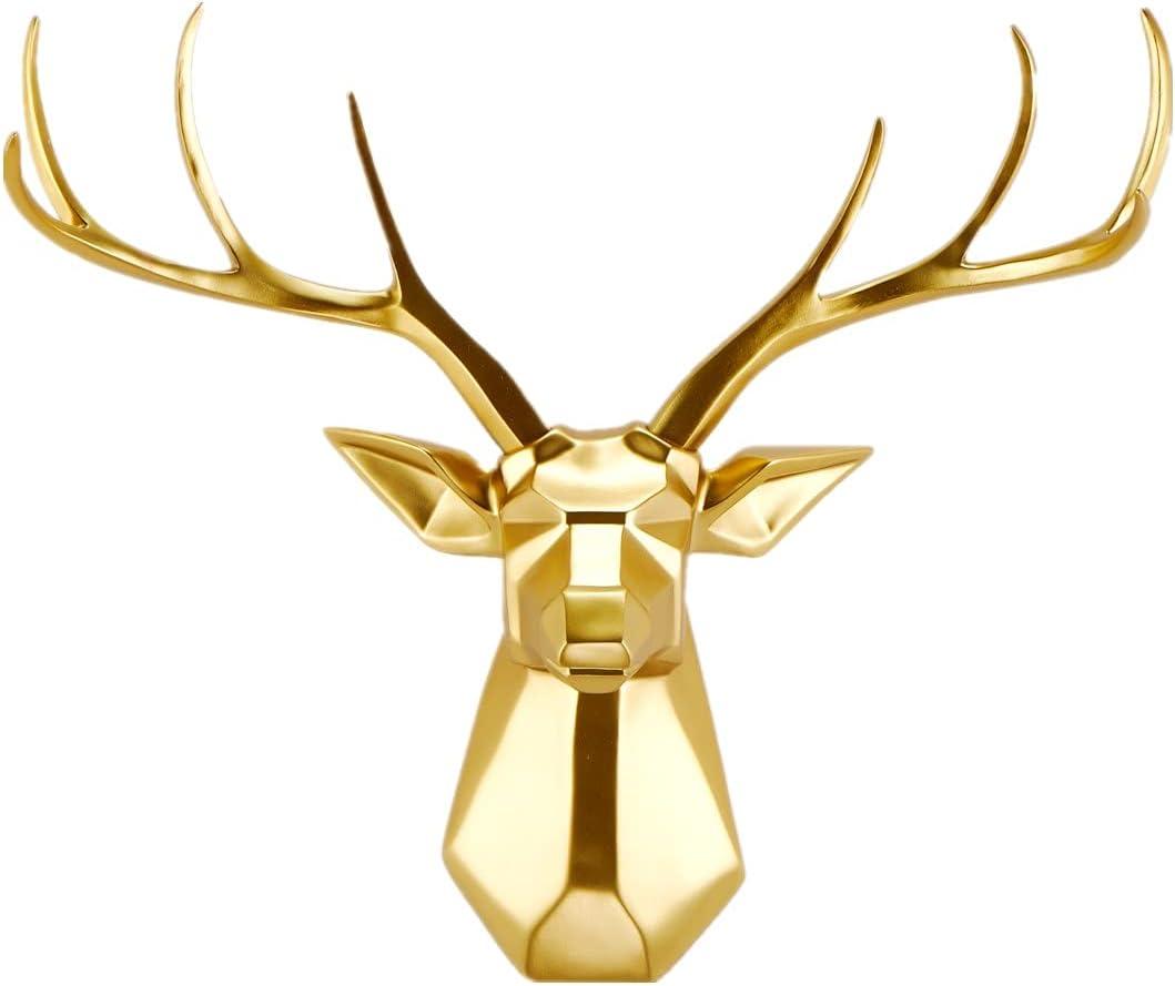 Faux Taxidermy Deer Head Wall Art - Geometry Home Decor, 8 Point Buck Bust Wall Hanging (Gold, 23.3''Wx21.3''H)