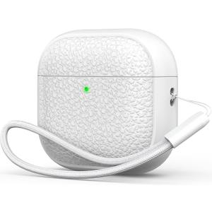 R-fun for Airpods 4 Case, Soft TPU (Leather-Like Design) Drop Protection Cover for Men and Women with Lanyard and Cleaner Kit, Compatible with Apple Latest Airpods 4th Gen(USB-C)(2024)-White