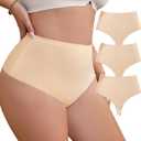 High waisted thong underwear for women Plus size seamless thongs for curvy women No show Panties (Beige, XL)