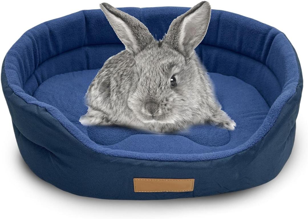 Rabbit Bed,Soft & Washable Bunny Bed with Cozy Removable Mat, Small Animal Cuddle Cup Hideout for Guinea Pig,Chinchilla, Hedgehog, Ferret (Blue)