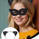 2 x Black Cat Costume Accessories Set with Ears Headband and Masquerade Mask for Adult Christmas Gifts, Halloween Cosplay Party (Black)