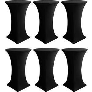 HolidayIdeas Cocktail Table Covers, 6 Pack - Fitted Stretch Spandex High Top Table Cloths Square Corners (Black, Fit for 30"-32" Diameter x 43" Height Tables)