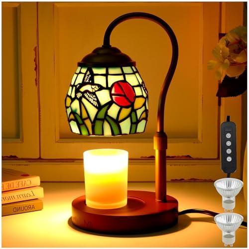 Candle Warmer Lamp - Hummingbird Candle Lamps Timer Dimmer, Tiffany Style Stained Glass Candle Warming Lamp Compatible with Small Jar Candles Gifts for Her, for Mom Wax Melt Warmer for Home Decor