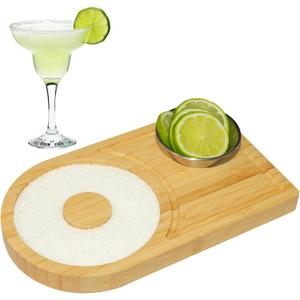 Margarita Salt Rimmer Set, Bamboo Margarita Rimmer Set with Bowl & Room for Margarita Accessories, Margarita Sugar Rimmer for Cocktails, for up to 4.7" Rims