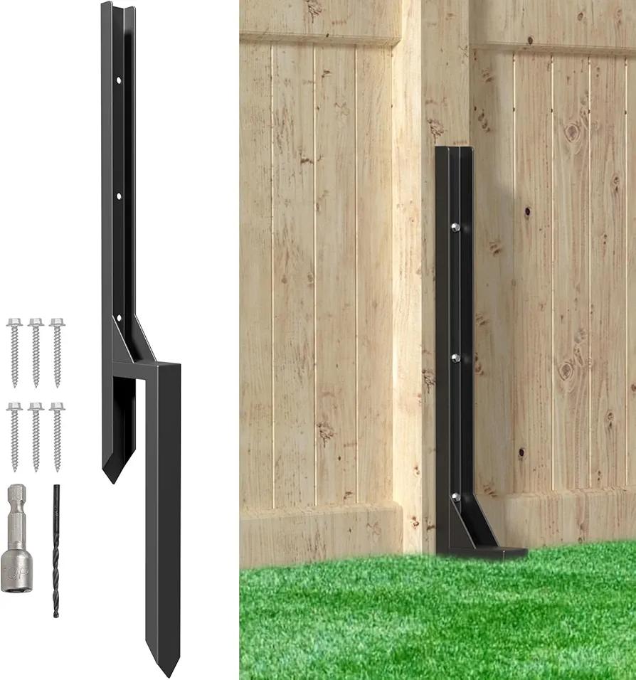 3.42 FT Fence Post Repair Kit, Heavy Duty Steel Fence Post Anchor Ground Spike for Repair Tilted, Broken Wood Fence Post (Black - Set 1)
