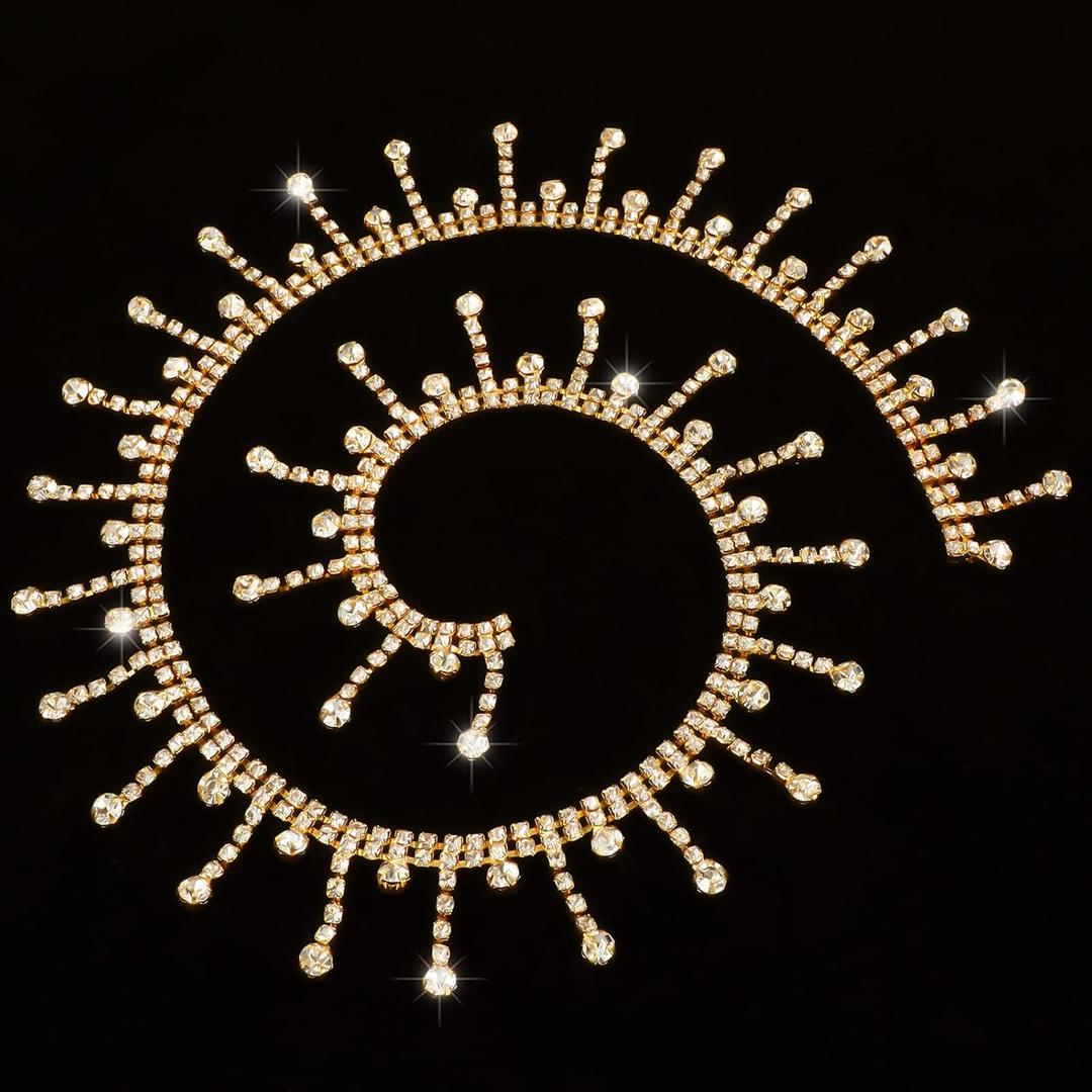 Mtlee 2 Yard Rhinestone Fringe Trim Gold Rhinestone Ribbon Chain Diamond Crystal Fringe Trim Chain Cuttable for Sewing Crafts Wedding Party Clothing Accessories Jewelry Personalized DIY Decoration