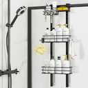 ODesign Over The Door Shower Caddy, 3-Tier Adjustable Hanging Shower Caddy with Soap Holder & 4 Hooks, Rustproof Bathroom Organizer with Suction Cup - Black