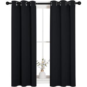 NICETOWN Living Room Blackout Curtains and Drapes, Black Solid Thermal Insulated Grommet Blackout Drapery Panels for Window (2 Panels, 29 inches Wide by 45 inches Long, Black)