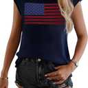 TKTSO Women American Flag Cap Sleeve Knit Sweater Vest Summer Crew Neck Sleeveless Top Casual Vacation Pullover Tank Top(L, Blue01)