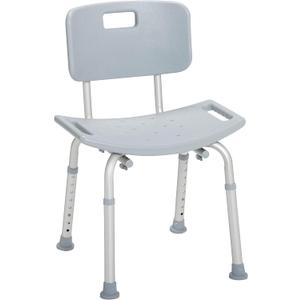 Drive Medical Shower Chair with Back - Adjustable Bathroom Bench - Suction Feet - Lightweight Durable Construction - Comfortable Contoured Seat - Grey